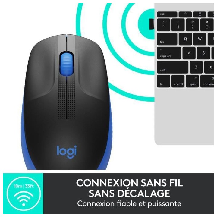 Souris sans fil - Logitech - M190 ergonomique - Bleu