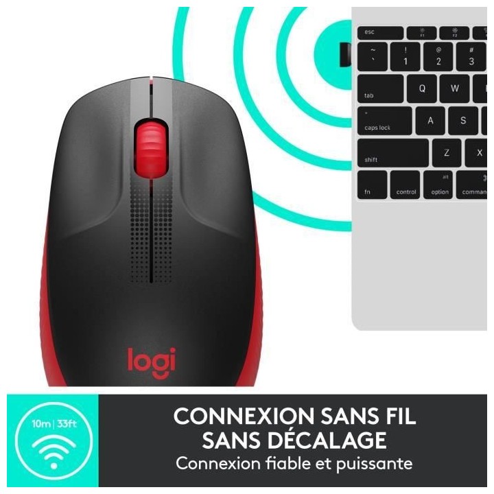 Souris sans fil - Logitech - M190 - ergonomique - Rouge