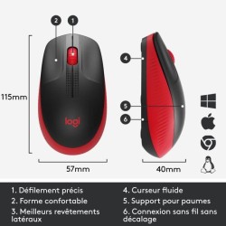 Souris sans fil - Logitech - M190 - ergonomique - Rouge