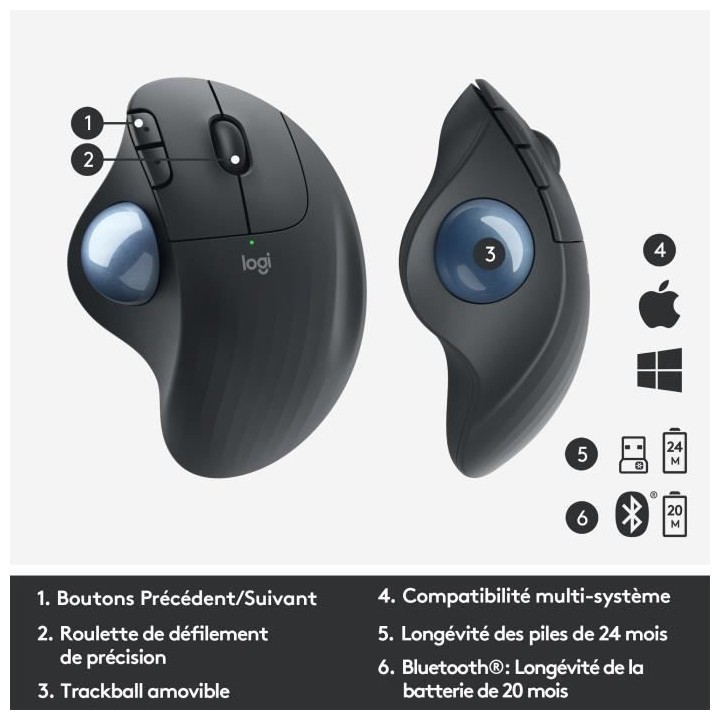 Souris Ergonomique - Sans fil - LOGITECH - ERGO M575 - Trackball - Gra