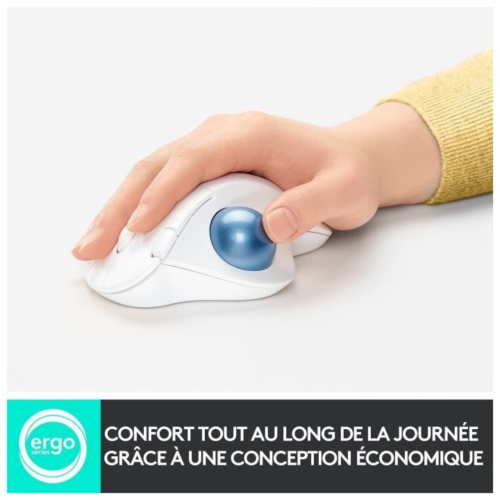 Souris Ergonomique - Sans fil - LOGITECH -ERGO M575 - Trackball - Blan
