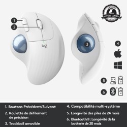 Souris Ergonomique - Sans fil - LOGITECH -ERGO M575 - Trackball - Blanc