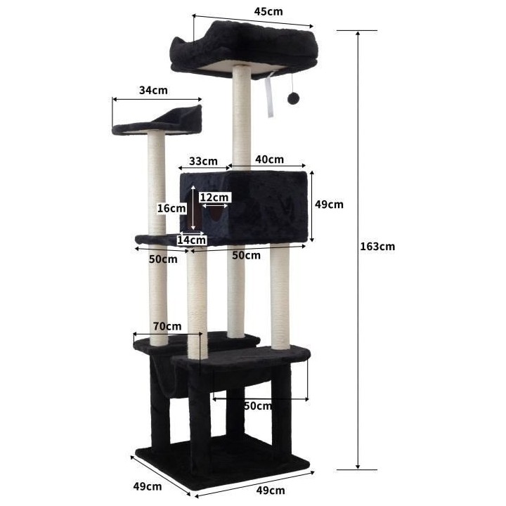 Arbre a chat TACO - 49x 49 x 163 cm - Noir