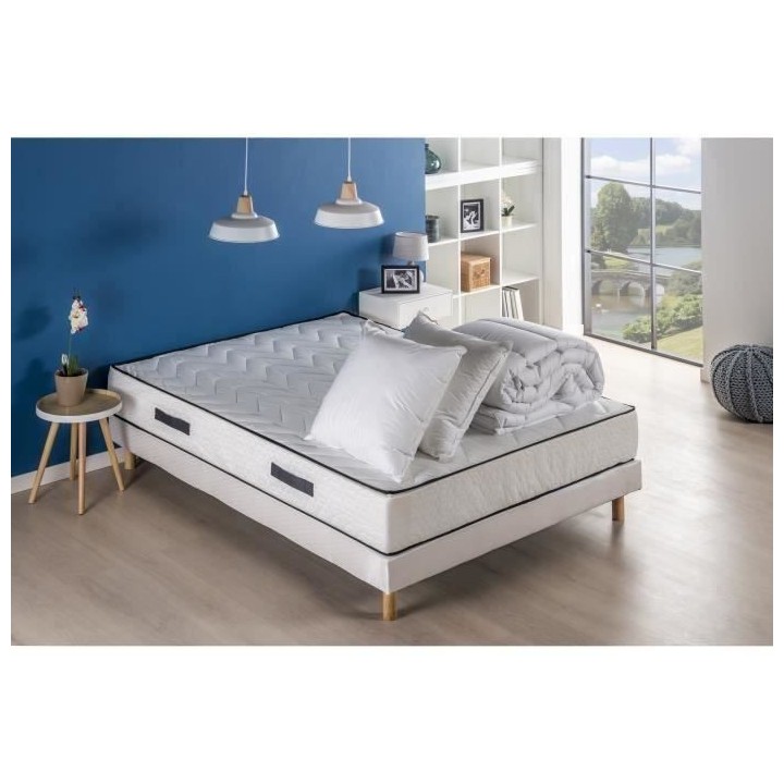 DEKO DREAM Relax Pack pret a dormir - Matelas + Sommier 140x190 cm + C