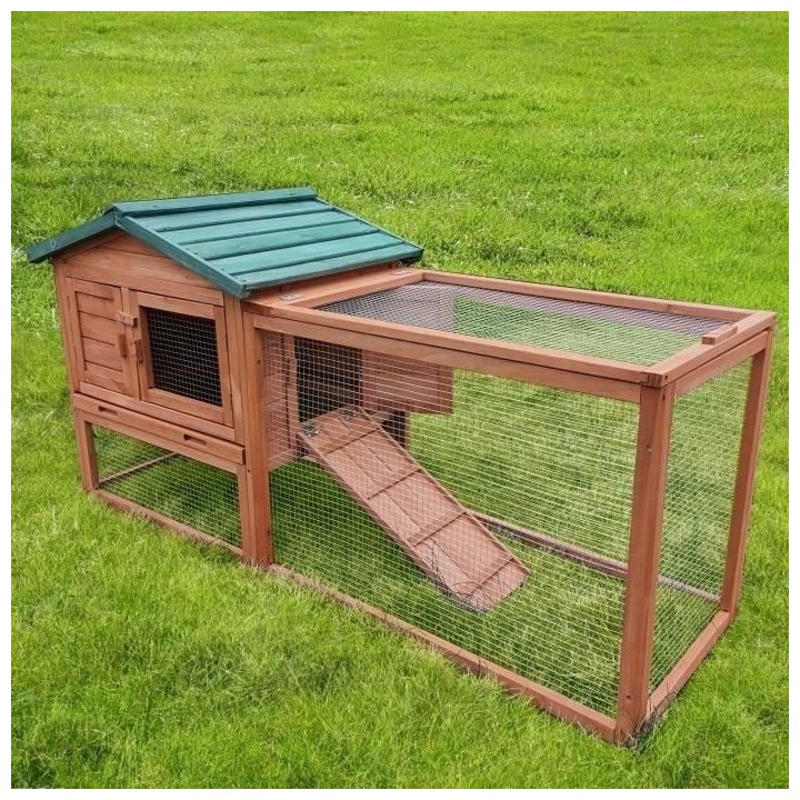 Clapier a lapin POMPON - Espace extérieur - 156x52x68cm - Abri Bois d