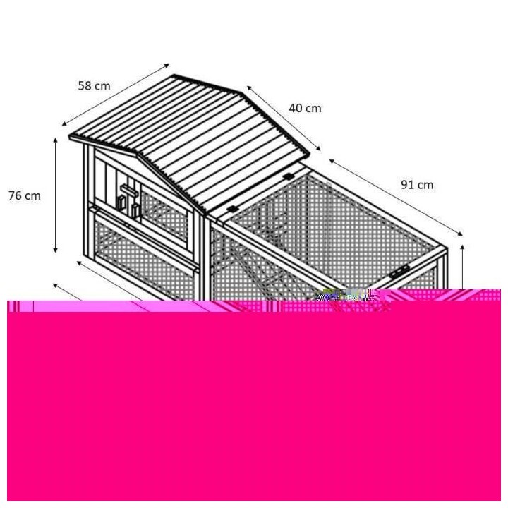 Clapier a lapin POMPON - Espace extérieur - 156x52x68cm - Abri Bois d