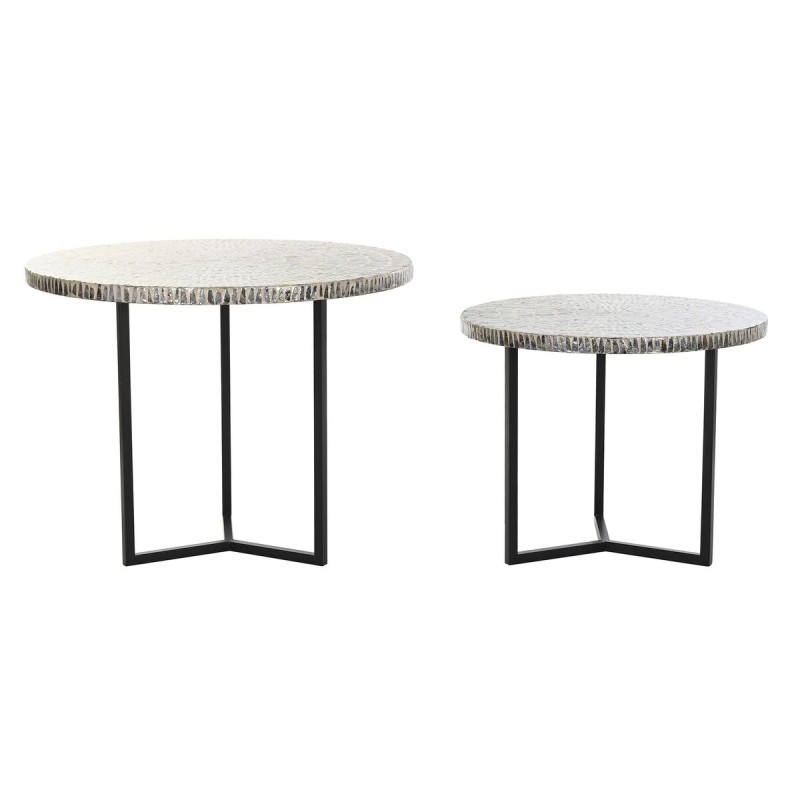 Jeu de 2 tables DKD Home Decor Beige Gris Fer Nacre noire 76 x 76 x 60 cm