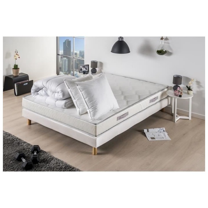DEKO DREAM TOUT DOUX Pack pret a dormir - Matelas + sommier 140x190 +