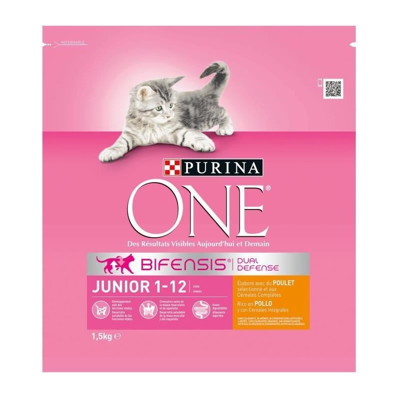 PURINA ONE Junior - Croquettes au poulet et aux céréales completes - Pour chaton de 1 a 12 mois - 1,5 kg