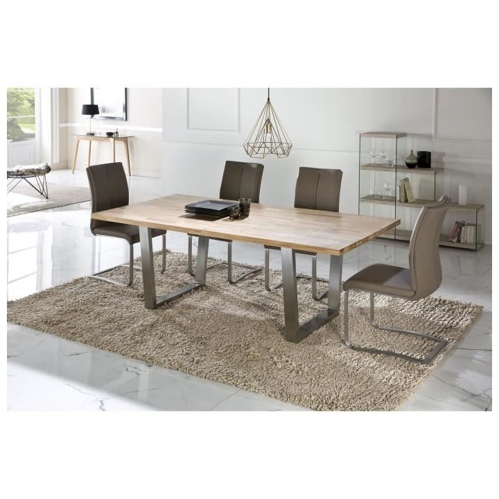 Table a manger - Décor chene et acier - L 200 x P 100 x H 76 cm - NOA