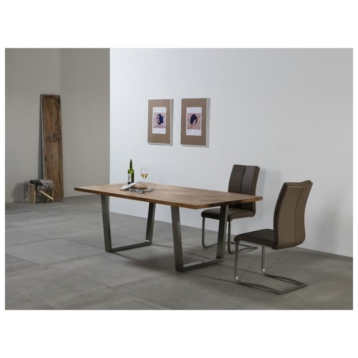 Table a manger - Décor chene et acier - L 200 x P 100 x H 76 cm - NOA