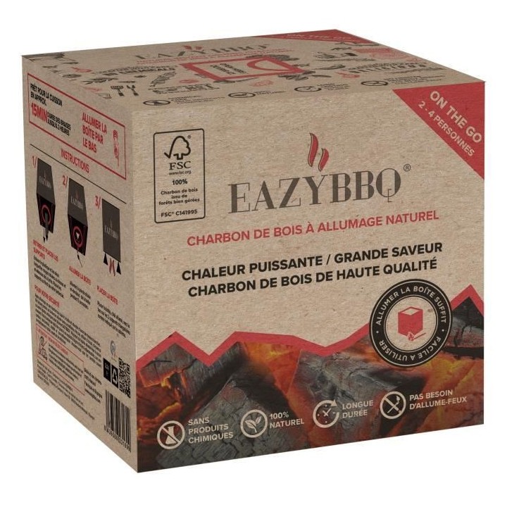 EAZYBBQ ON THE GO Charbon de bois a allumage naturel