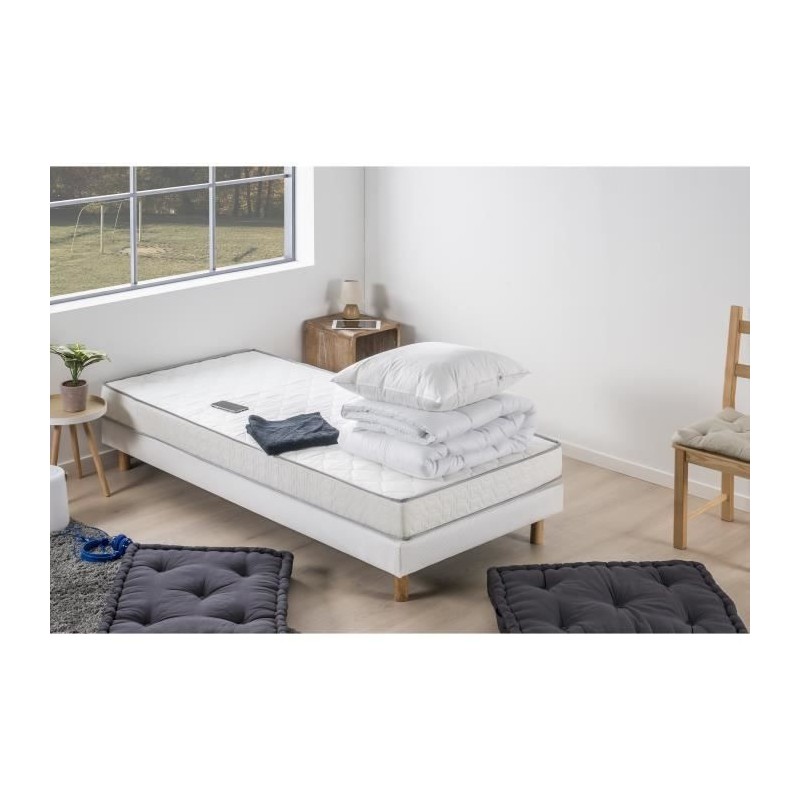 Pack pret a dormir TOP matelas 90x190 cm + Sommier + Couette + 1 oreiller 60x60 cm - 14 cm