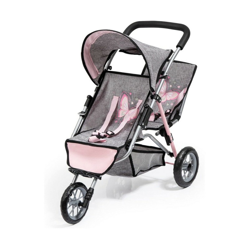 Poussette pour poupées Reig Gris Rose roues x 3 Jumeler