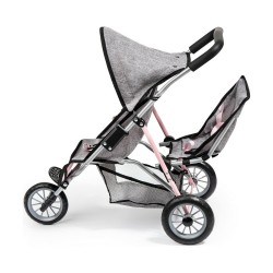 Poussette pour poupées Reig Gris Rose roues x 3 Jumeler