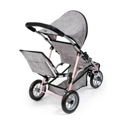 Poussette pour poupées Reig Gris Rose roues x 3 Jumeler