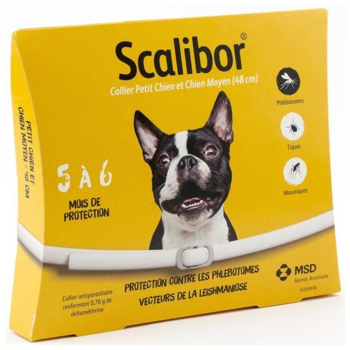 SCALIBOR Collier antiparasitaire - 48 cm - Pour petit et moyen chien (
