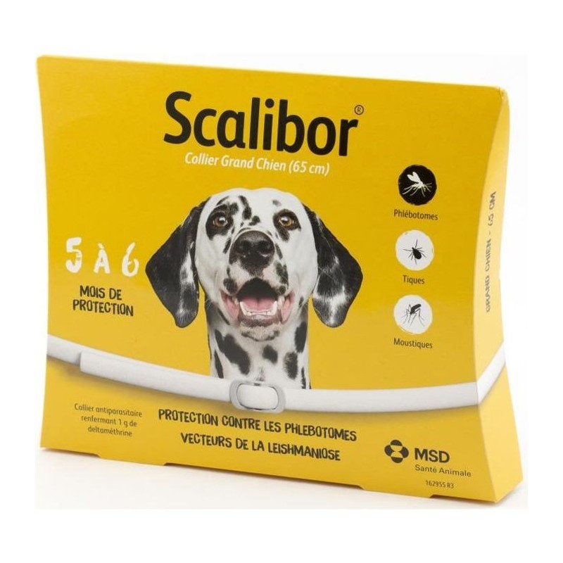 SCALIBOR Collier antiparasitaire - 65 cm - Pour grand chien (Contre les phlébotomes, moustiques et tiques)