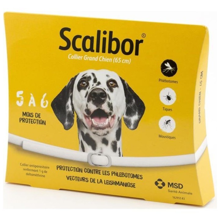 SCALIBOR Collier antiparasitaire - 65 cm - Pour grand chien (Contre le