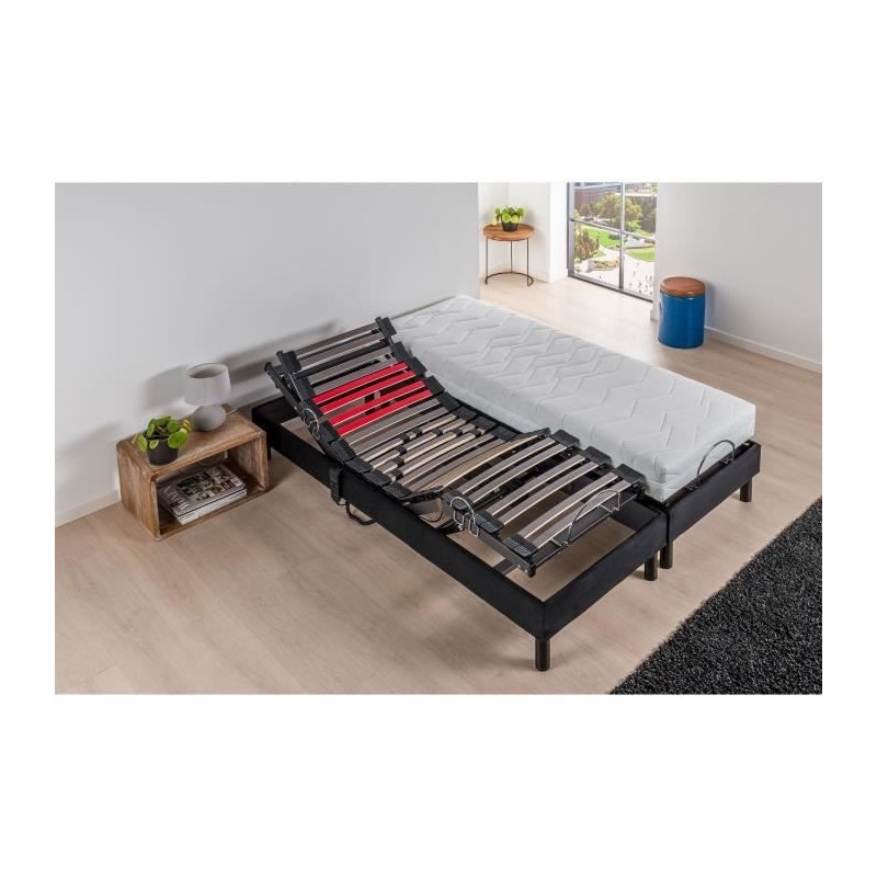 DEKODREAM Ensemble Relaxation Matelas mousse 2x90x200 cm + Sommier TPR electrique