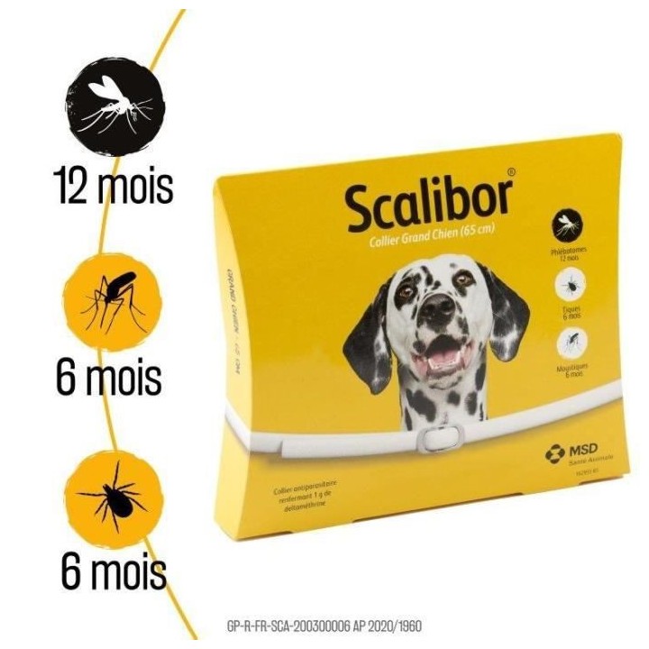 SCALIBOR Collier antiparasitaire - 65 cm - Pour grand chien (Contre le