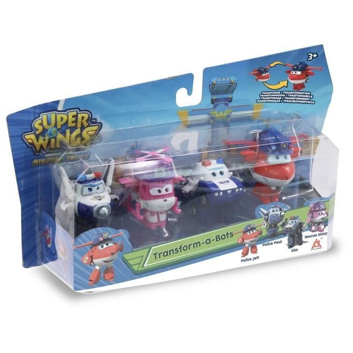 SUPER WINGS Pack de 4 figurines Transform-a-Bot - 5 cm - Transformable