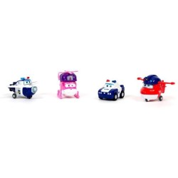 SUPER WINGS Pack de 4 figurines Transform-a-Bot - 5 cm - Transformables - Jet Police/Paul/Kim/Dizzy Rescue