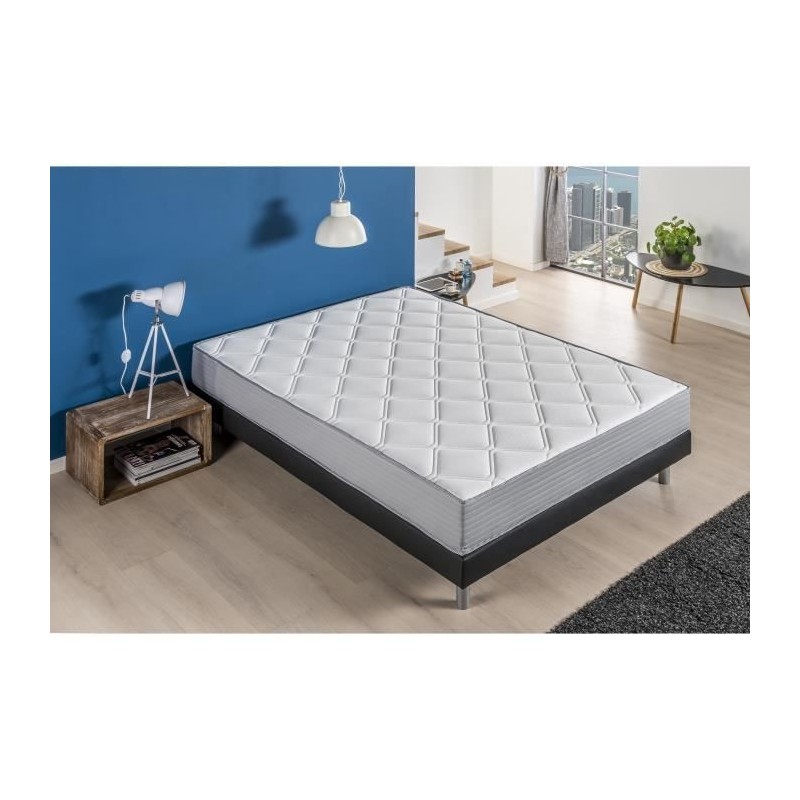 DEKO DREAM SUPERB Ensemble Matelas ressorts ensachés 160x200 cm + Sommier simili cuir + 4 Pieds