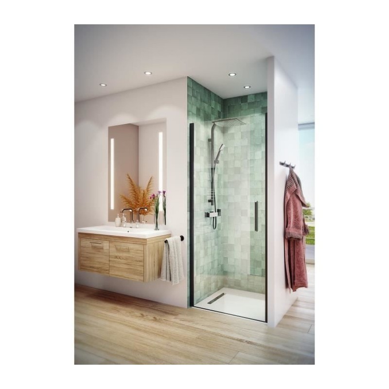 AURYS Gascogne 80 Droite Porte de douche - L80 x 198 cm - Profilé aluminium anodisé noir mat