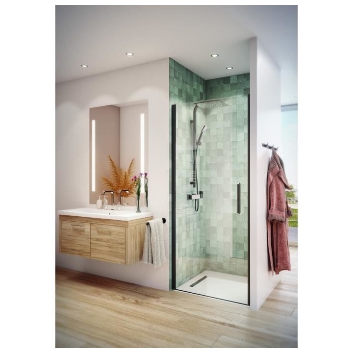 AURYS Gascogne 90 Droite Porte de douche - L90 x 198 cm - Aluminium an