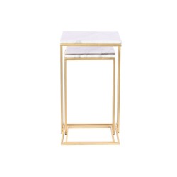 Jeu de 2 tables DKD Home Decor 37 x 39 x 66 cm Doré Métal Blanc Marbre