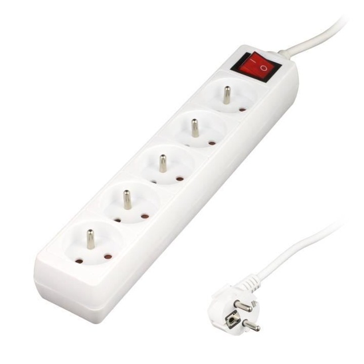 Bloc multiprise ZENITECH 5 prises 16A avec interrupteur - Blanc