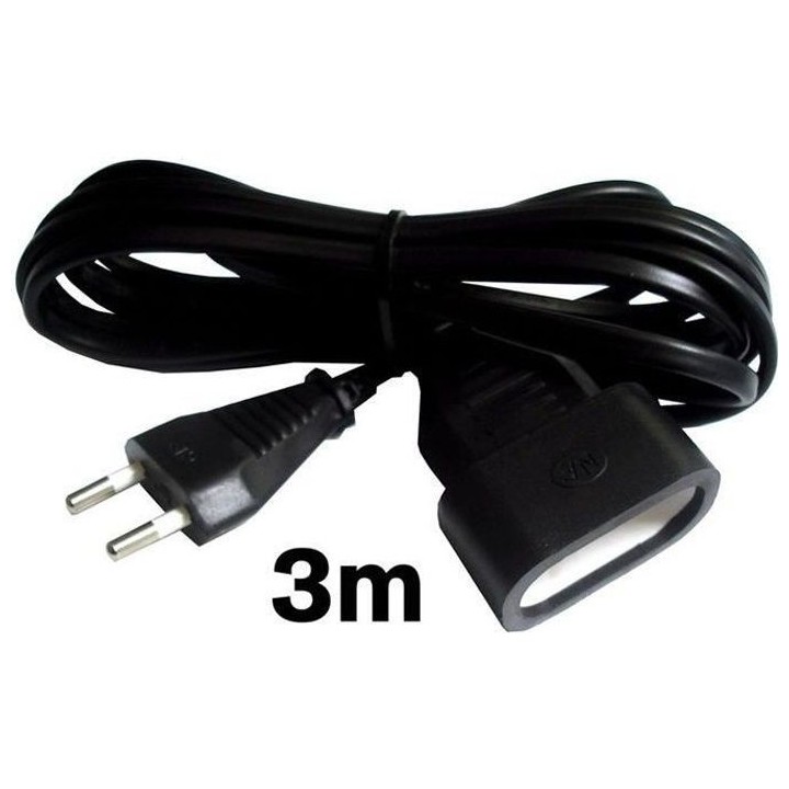 Rallonge électrique ZENITECH 3m - câble HO3VVH2F - 2x0.75 - Noir