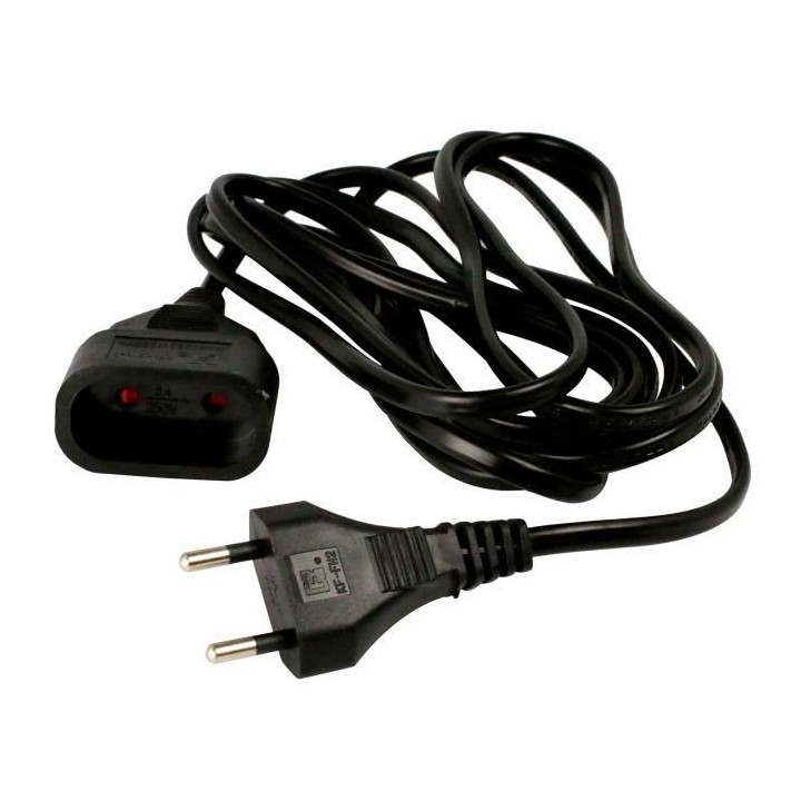 Rallonge électrique ZENITECH 5m - câble HO3VVH2F 2 x 0.75 - Noir