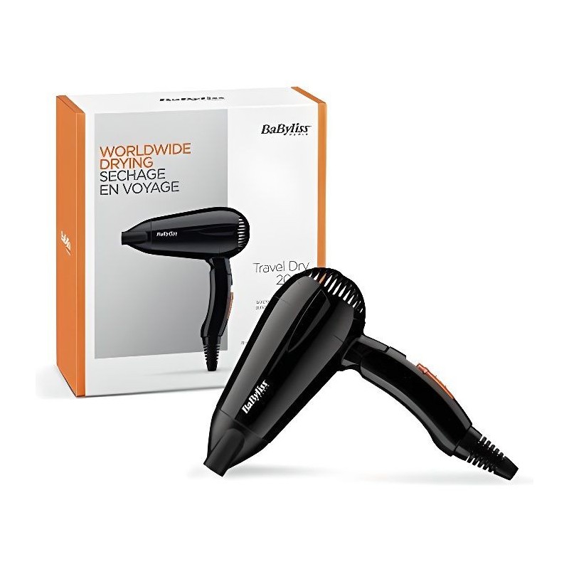 BaByliss - 5344E - Seche-cheveux Travel Dry 2000 Compact Léger avec poignée pliante