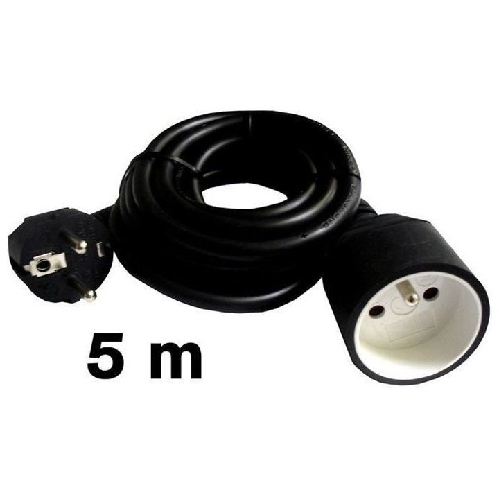 Rallonge électrique ZENITECH 5m - câble HO5VVF - 3G1.5 - Noir