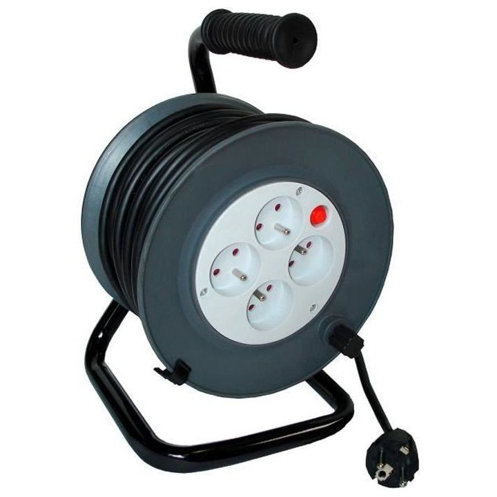 Enrouleur éléctrique ZENITECH 25m - 4 prises - câble HO5VVF - Orang