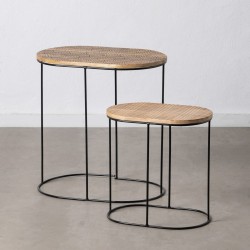 Table d'appoint 60 x 39,5 x 60 cm Naturel Noir Métal Bois (2 Unités)