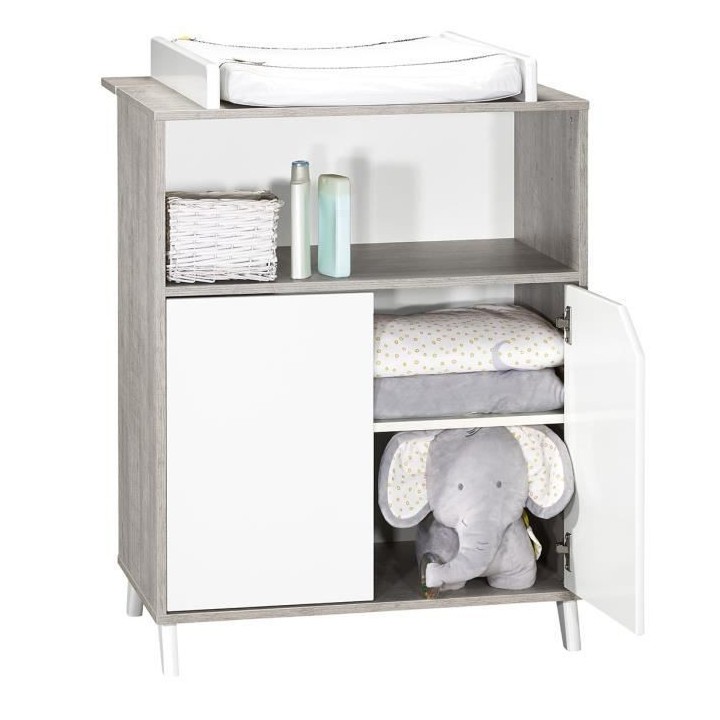 Babyprice - SCANDI GRIS - Commode 2 Portes et 1 Niche