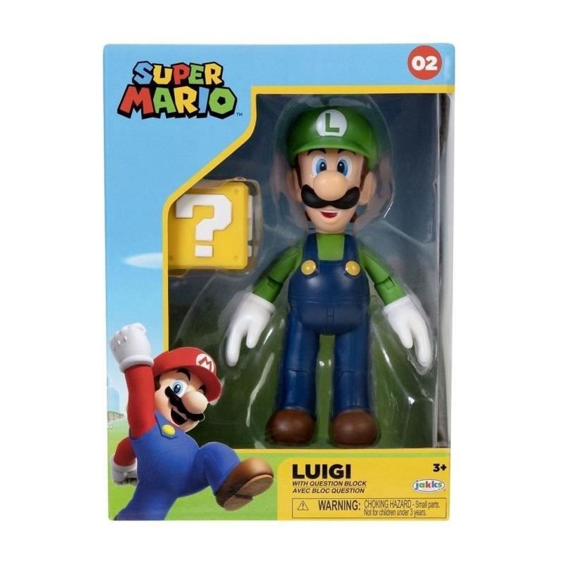 Figurine - JAKKS PACIFIC - Super Mario Bros : Luigi + Bloc ? - 10 cm