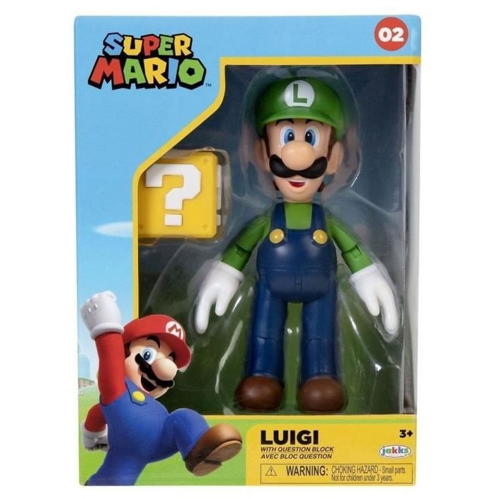 Figurine - JAKKS PACIFIC - Super Mario Bros : Luigi + Bloc ? - 10 cm