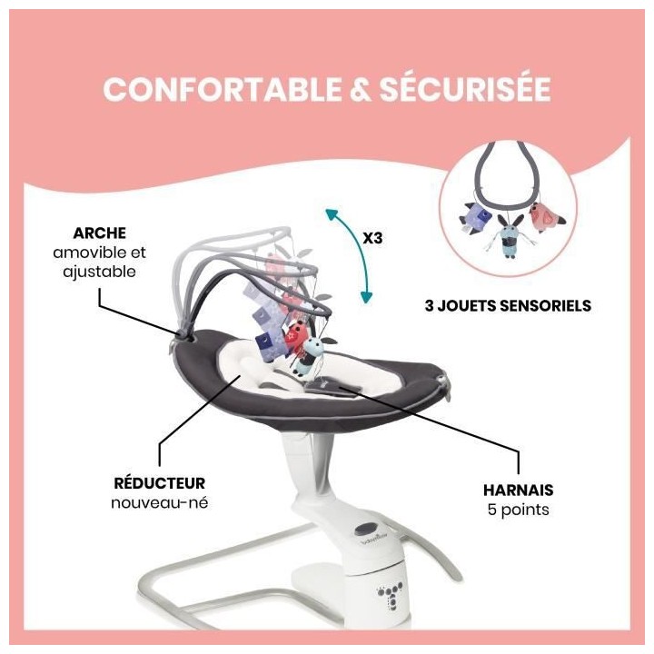 Babymoov Balancelle bébé électrique Swoon Motion, Assise a 360°, Z