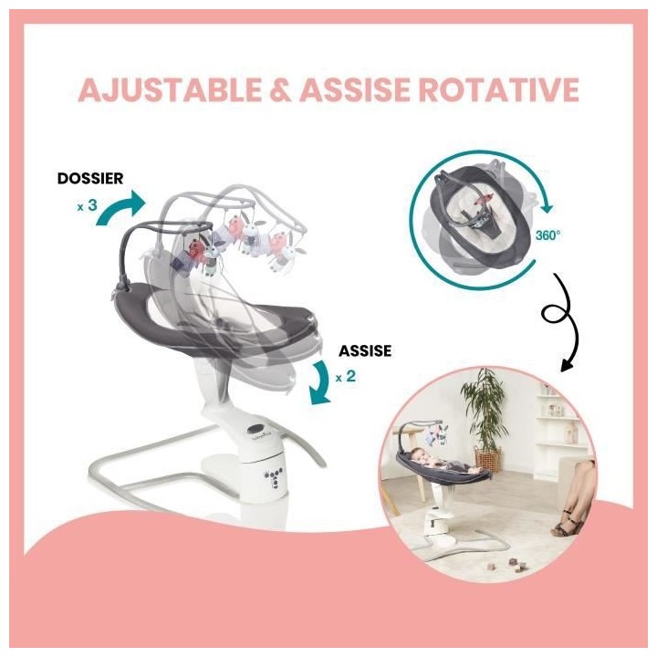 Babymoov Balancelle bébé électrique Swoon Motion, Assise a 360°, Z