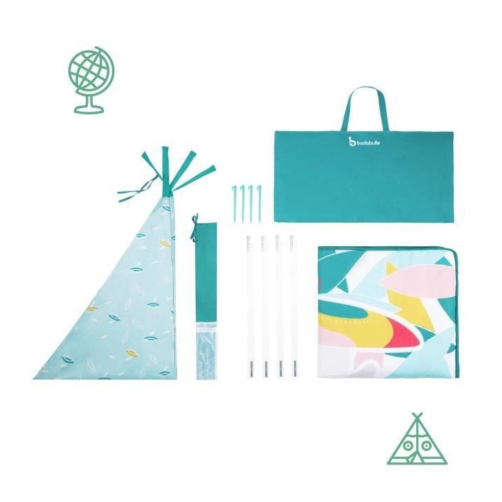 Badabulle Tipi Jungle pour Enfant Anti-UV FPS 50+ Matelas Waterproof E