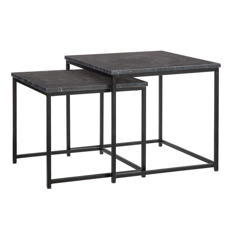 Table d'appoint 50 x 50 x 46 cm Noir Métal Marbre (2 Unités)