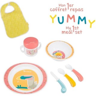 Badabulle Coffret Repas Yummy, Set Vaisselle 7 pieces & Bavoir Bébé