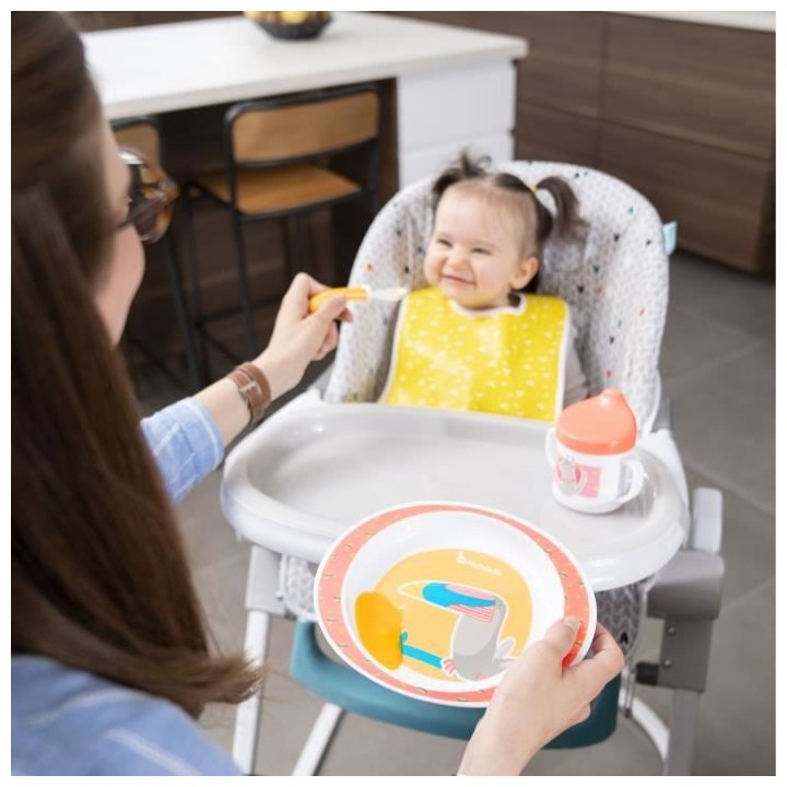 Badabulle Coffret Repas Yummy, Set Vaisselle 7 pieces & Bavoir Bébé