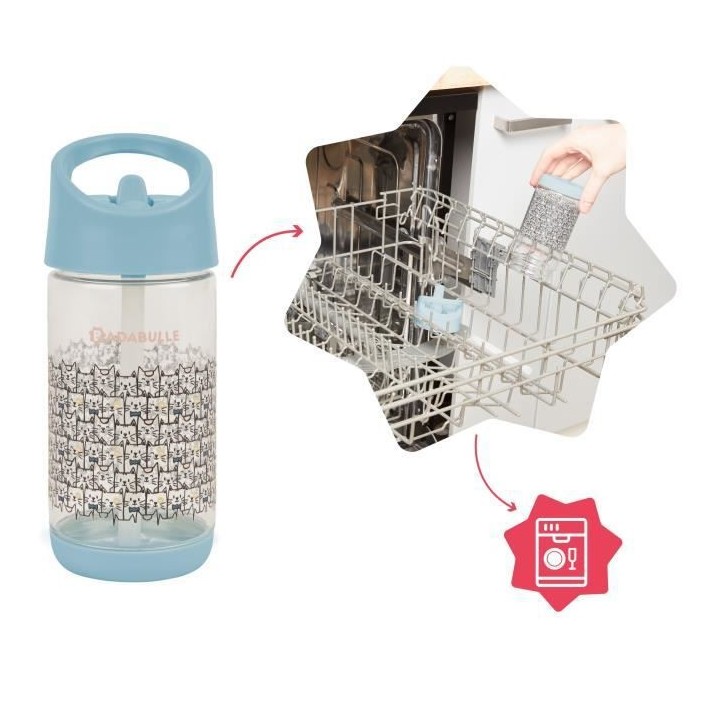 Badabulle Gourde a paille pour enfant 350ml, Anti-fuites, 12m+