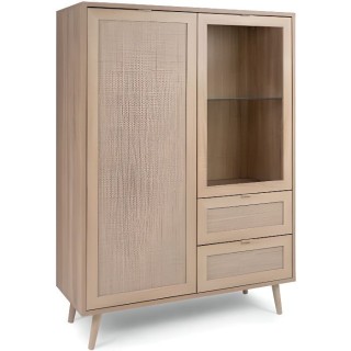 Vitrine 2 portes 2 tiroirs - Trompe l'oeil cannage- - Décor chene son