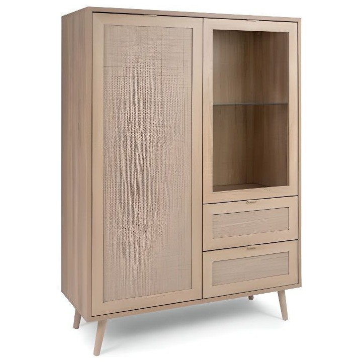 Vitrine 2 portes 2 tiroirs - Trompe l'oeil cannage- - Décor chene son